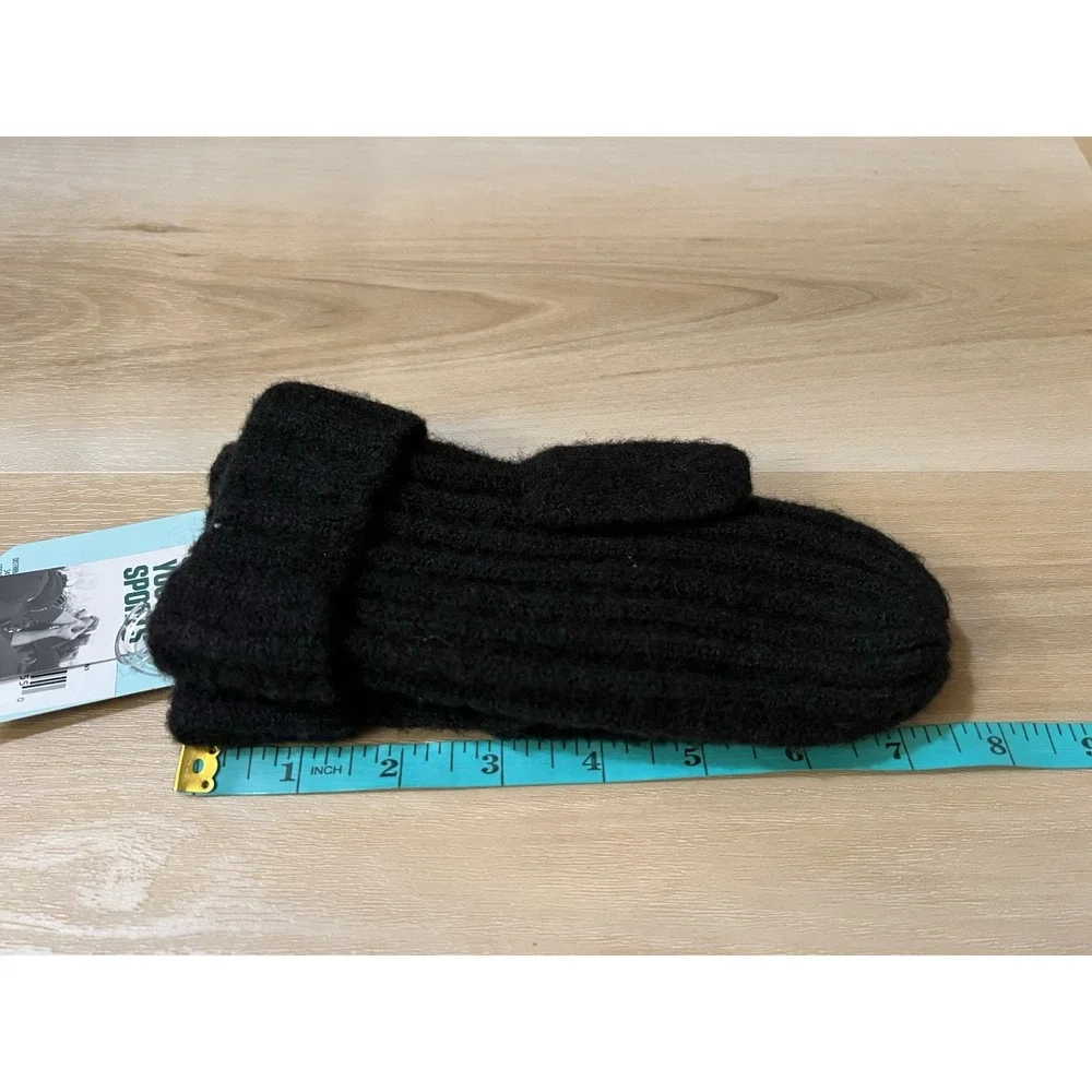 NWT DSG Girl's OS Core Rib‎ Mittens Black Winter Snow Soft New Youth Size